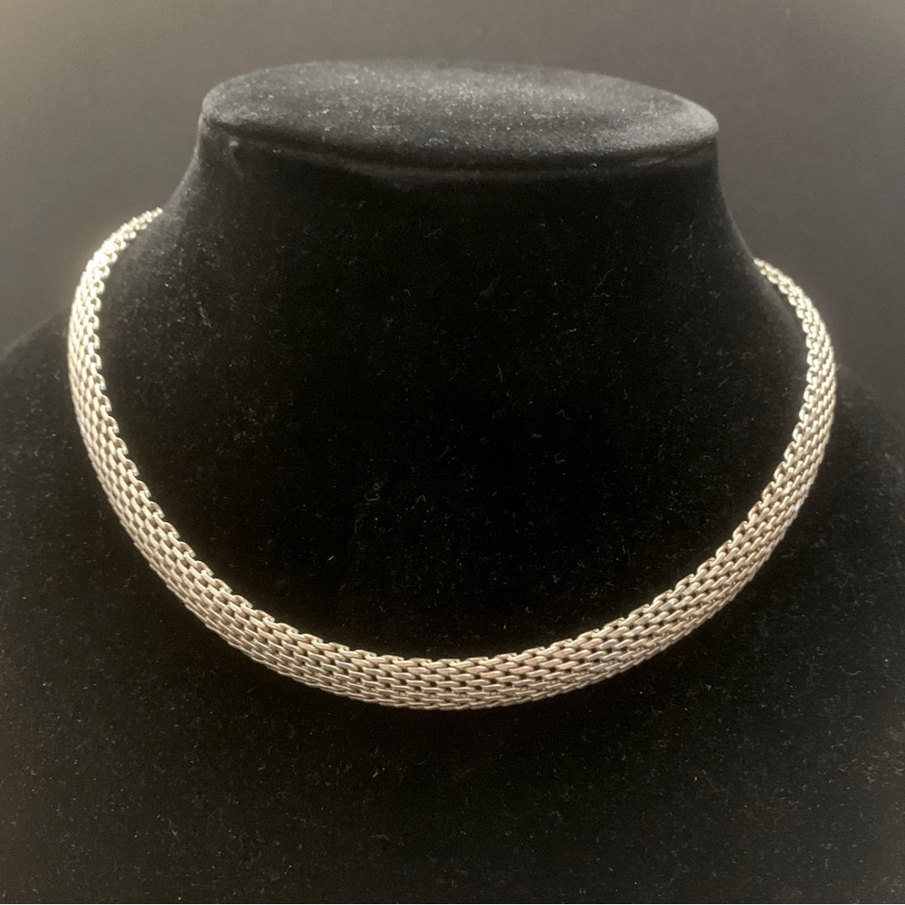 Vintage Sterling Silver 925 Mesh Link Choker Necklace